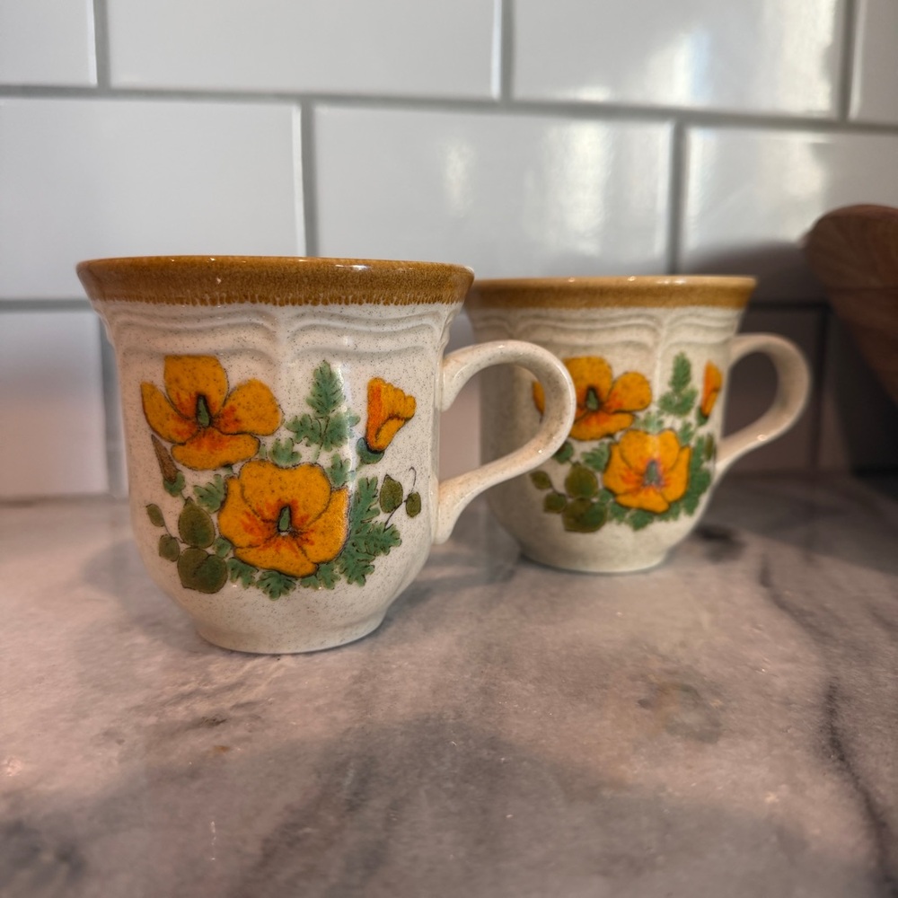 Mikasa Vintage Petunia Pair‎ of Mugs Yellow Flowers